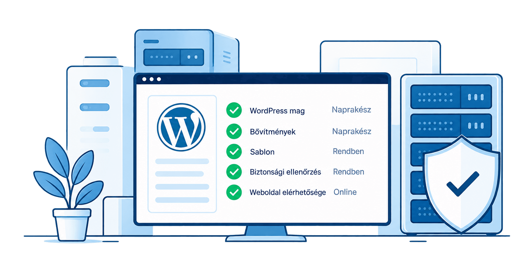 WordPress weboldal szerverrel, mentéssel és biztonsági védelemmel